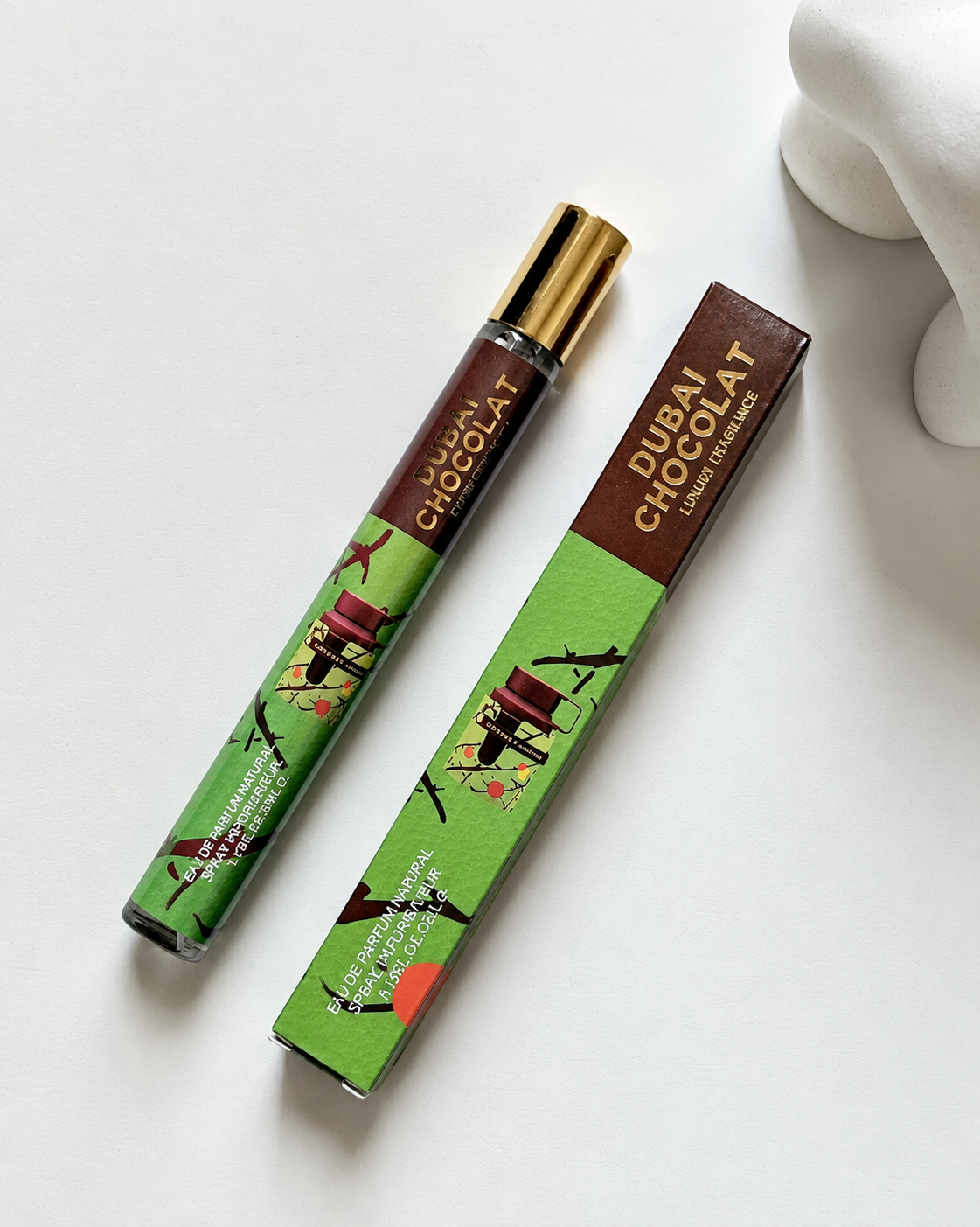 عطر زنانه  قلمی دبی چاکلت Dubai Chocolate مدل ادوپرفیوم 35 میلی لیتر با رایحه شیرین و شکلاتی با حس وانیل و کارامل